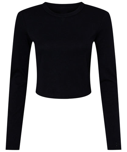 Tryck din logga på T-shirts från Bella Canvas - Anpassa Micro Rib Long Sleeve Baby Tee - Dam i färgen Svart för företag, föreningar och privatpersoner