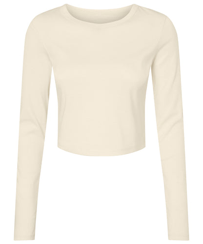 Tryck din logga på T-shirts från Bella Canvas - Anpassa Micro Rib Long Sleeve Baby Tee - Dam i färgen Naturligt för företag, föreningar och privatpersoner