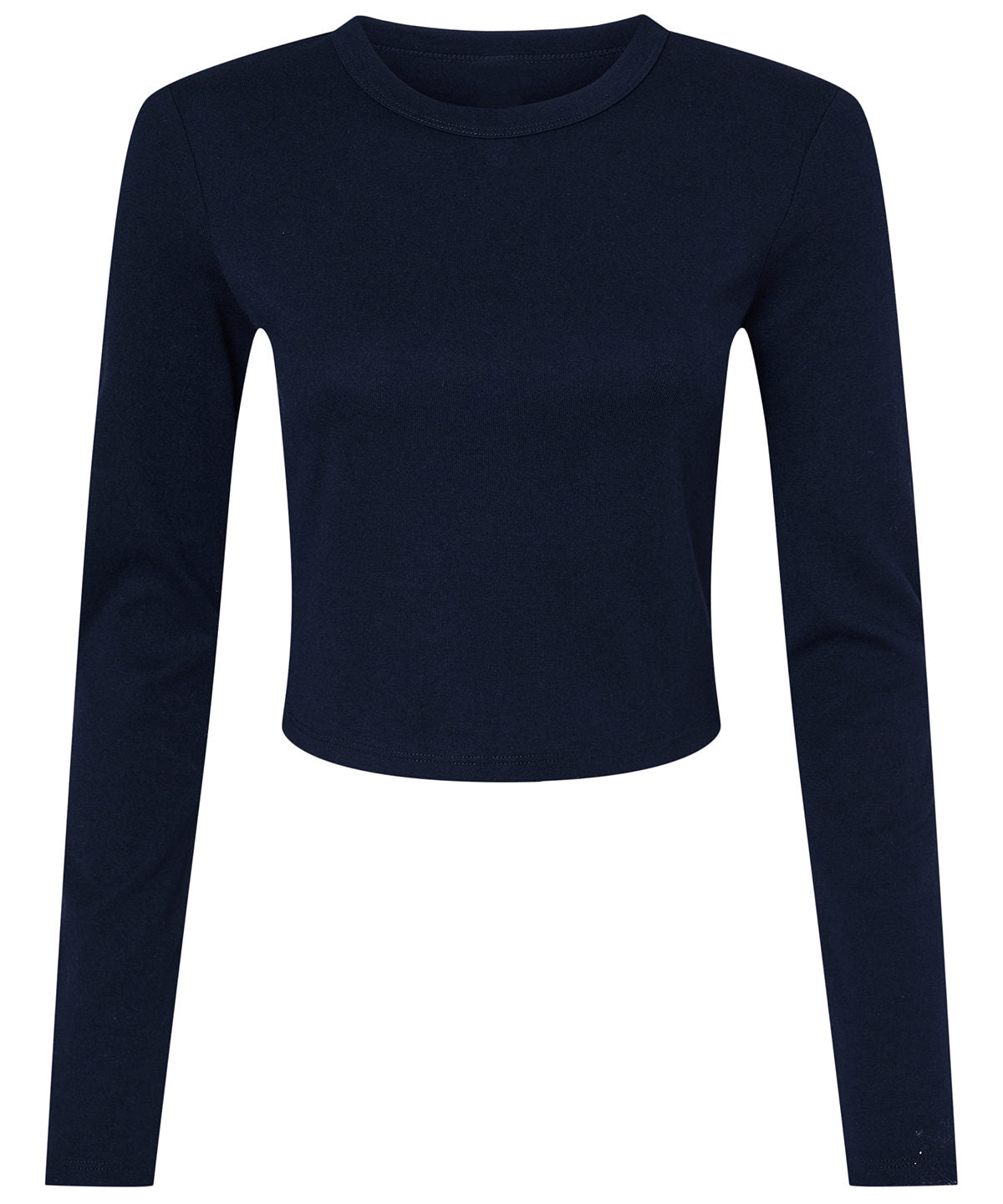 Tryck din logga på T-shirts från Bella Canvas - Anpassa Micro Rib Long Sleeve Baby Tee - Dam i färgen Marinblå för företag, föreningar och privatpersoner