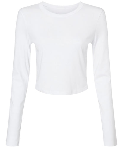 Tryck din logga på T-shirts från Bella Canvas - Anpassa Micro Rib Long Sleeve Baby Tee - Dam i färgen Vit för företag, föreningar och privatpersoner