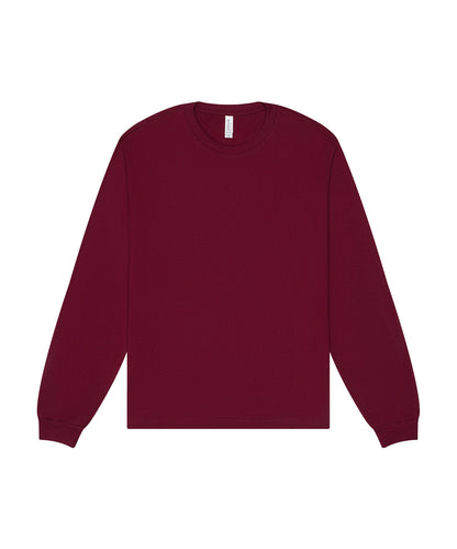 Tryck din logga på T-shirts från Bella Canvas - Anpassa Unisex Heavy Boxy Long Sleeve Tee i färgen Mörkröd för företag, föreningar och privatpersoner