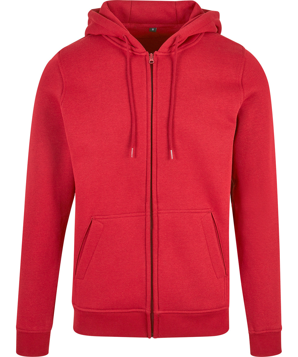 Tryck din logga på Hoodies från Build Your Brand - Anpassa Build Your Brand - Kraftig Hoodie med Dragkedja i färgen Mellan röd för företag, föreningar och privatpersoner