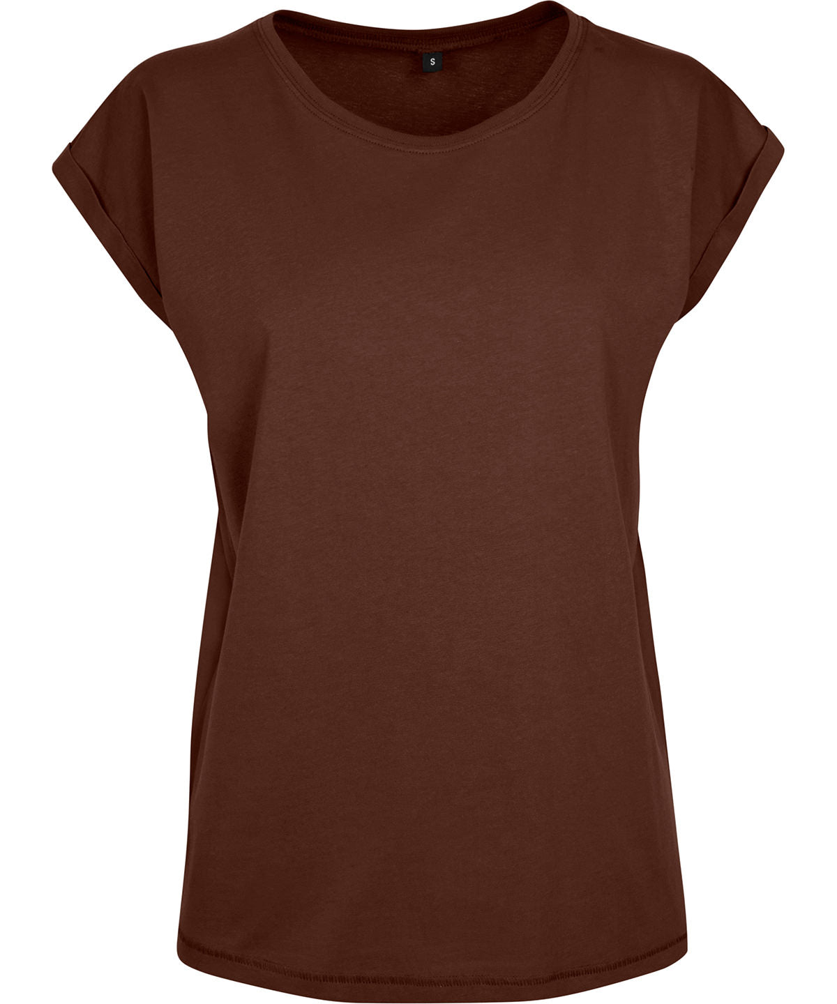 Tryck din logga på T-shirts från Build Your Brand - Anpassa Extended Shoulder Tee - Dam i färgen Mörkbrun för företag, föreningar och privatpersoner