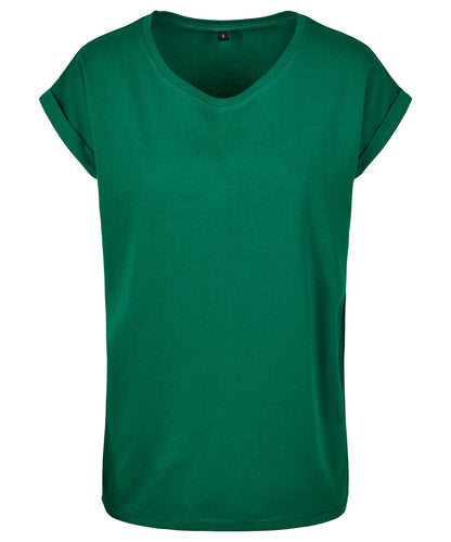 Tryck din logga på T-shirts från Build Your Brand - Anpassa Extended Shoulder Tee - Dam i färgen Mellan grön för företag, föreningar och privatpersoner