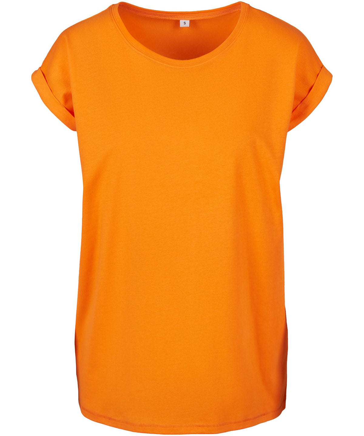 Tryck din logga på T-shirts från Build Your Brand - Anpassa Extended Shoulder Tee - Dam i färgen Mellan Orange för företag, föreningar och privatpersoner
