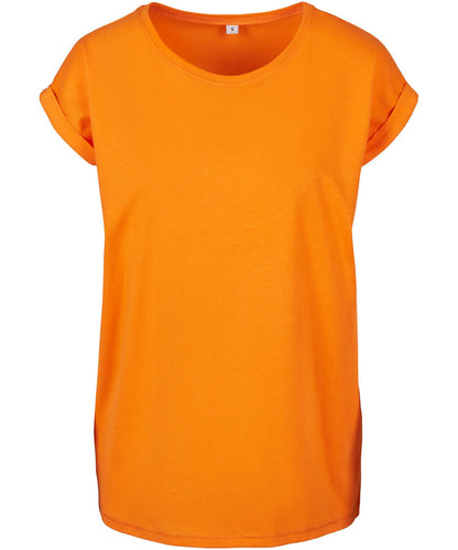 Tryck din logga på T-shirts från Build Your Brand - Anpassa Extended Shoulder Tee - Dam i färgen Mellan Orange för företag, föreningar och privatpersoner