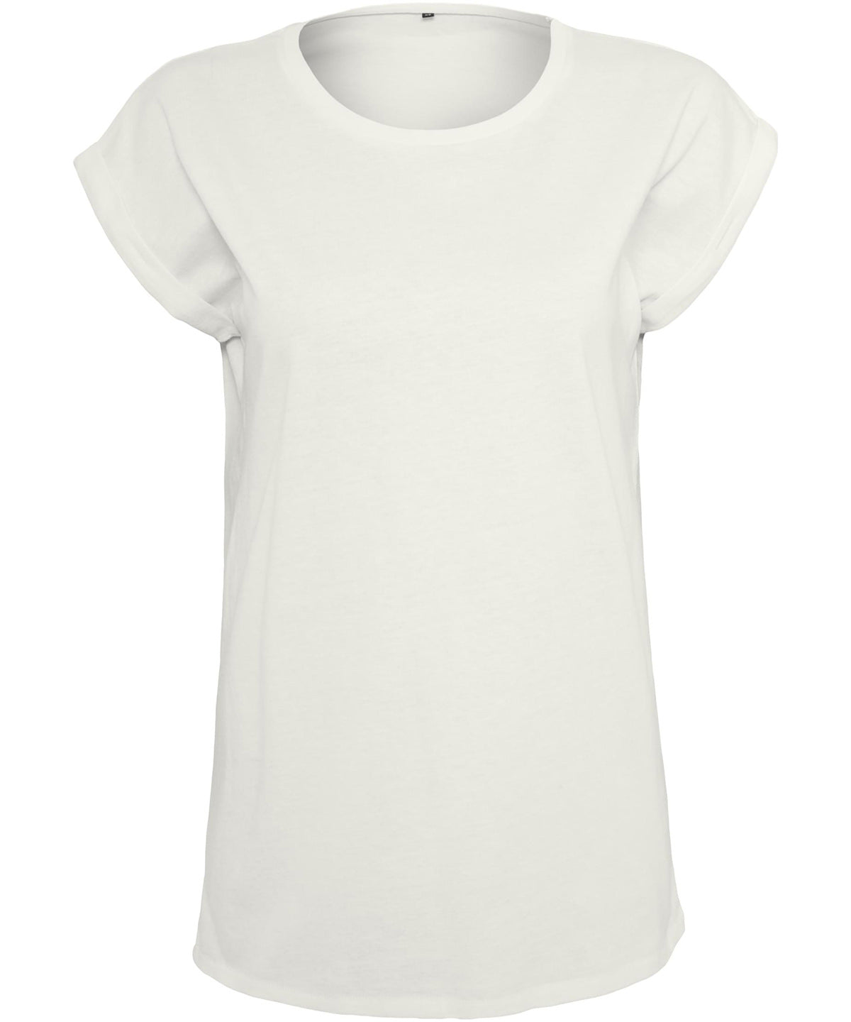 Tryck din logga på T-shirts från Build Your Brand - Anpassa Extended Shoulder Tee - Dam i färgen Vit för företag, föreningar och privatpersoner