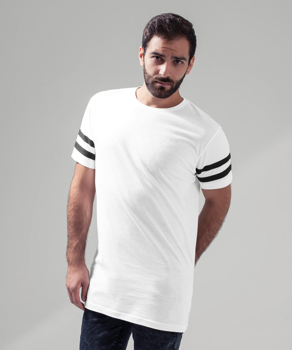 Tryck din logga på T-shirts från Build Your Brand - Anpassa Striped Jersey Tee i färgen för företag, föreningar och privatpersoner