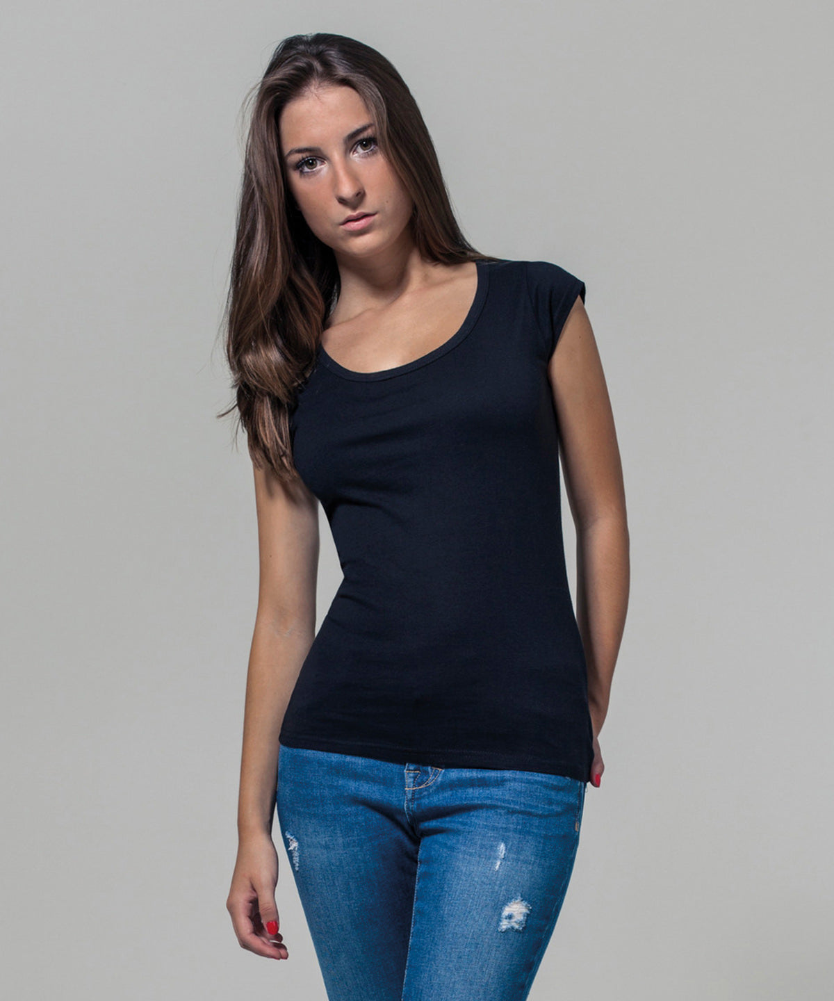 Tryck din logga på T-shirts från Build Your Brand - Anpassa Back Cut Tee - Dam i färgen för företag, föreningar och privatpersoner