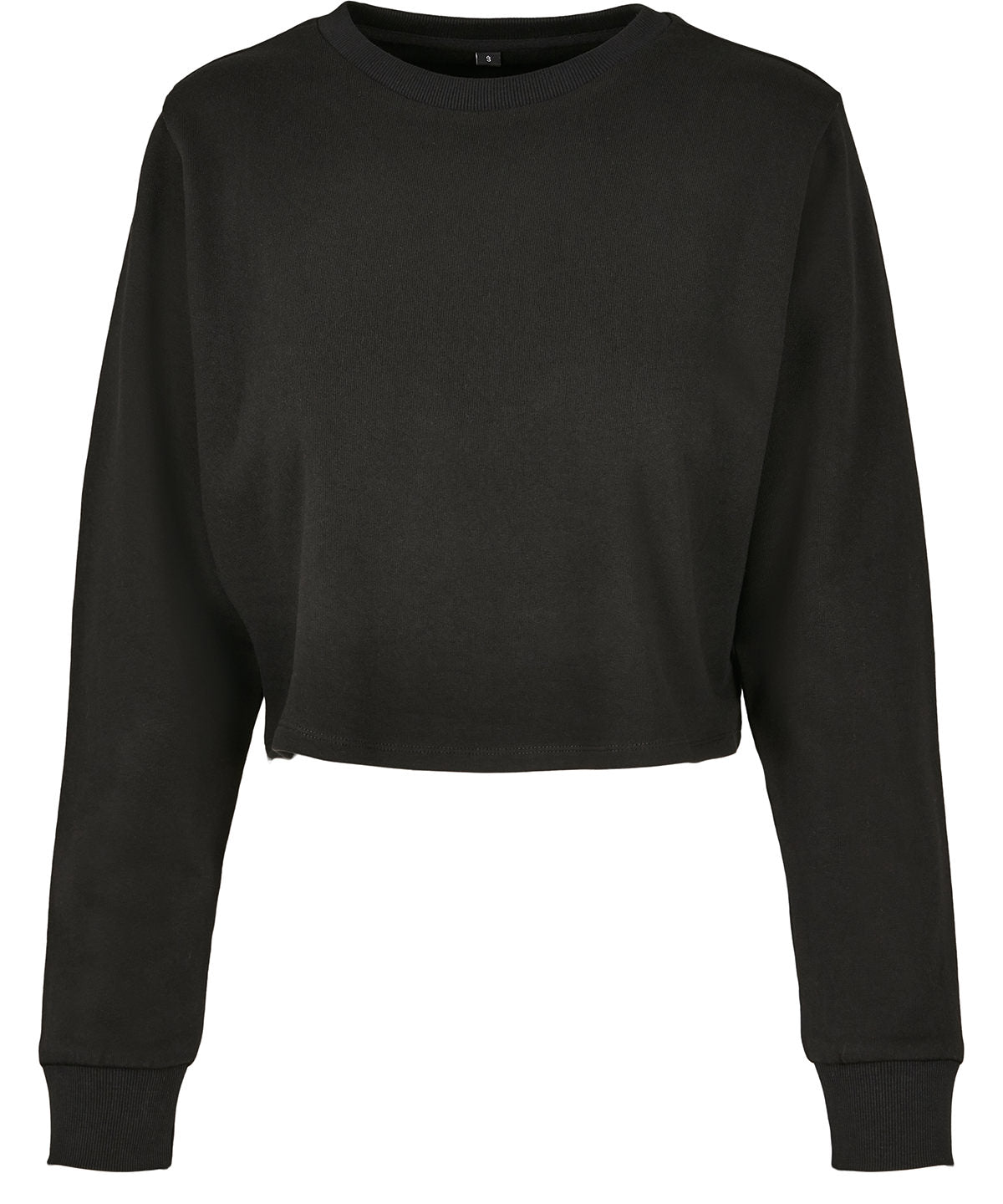 Tryck din logga på Sweatshirts från Build Your Brand - Anpassa Build Your Brand - Dam Frotté Cropped Crew i färgen Svart för företag, föreningar och privatpersoner