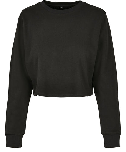 Tryck din logga på Sweatshirts från Build Your Brand - Anpassa Build Your Brand - Dam Frotté Cropped Crew i färgen Svart för företag, föreningar och privatpersoner