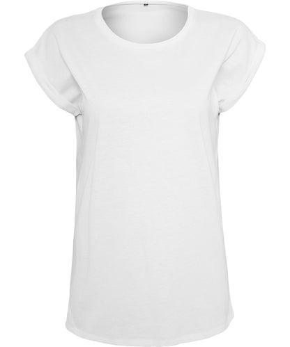 Tryck din logga på T-shirts från Build Your Brand - Anpassa Organic Extended Shoulder Tee - Dam i färgen Vit för företag, föreningar och privatpersoner