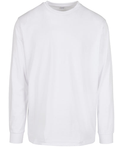 Tryck din logga på Sweatshirts från Build Your Brand - Anpassa Build Your Brand - Ekologisk Långärmad med Ribbade Manschetter i färgen Vit för företag, föreningar och privatpersoner