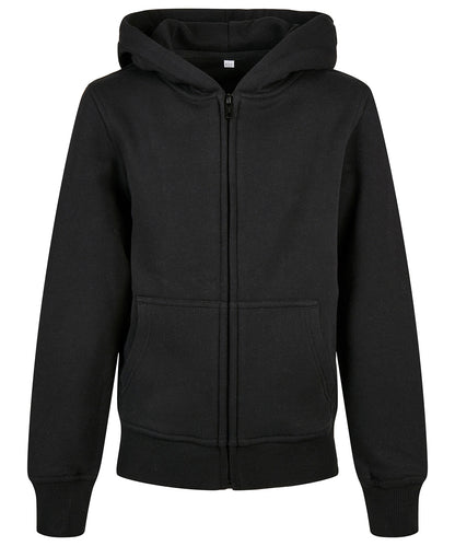 Tryck din logga på Hoodies från Build Your Brand - Anpassa Build Your Brand - Ekologisk Hoodie med Zip för Barn i färgen Svart för företag, föreningar och privatpersoner