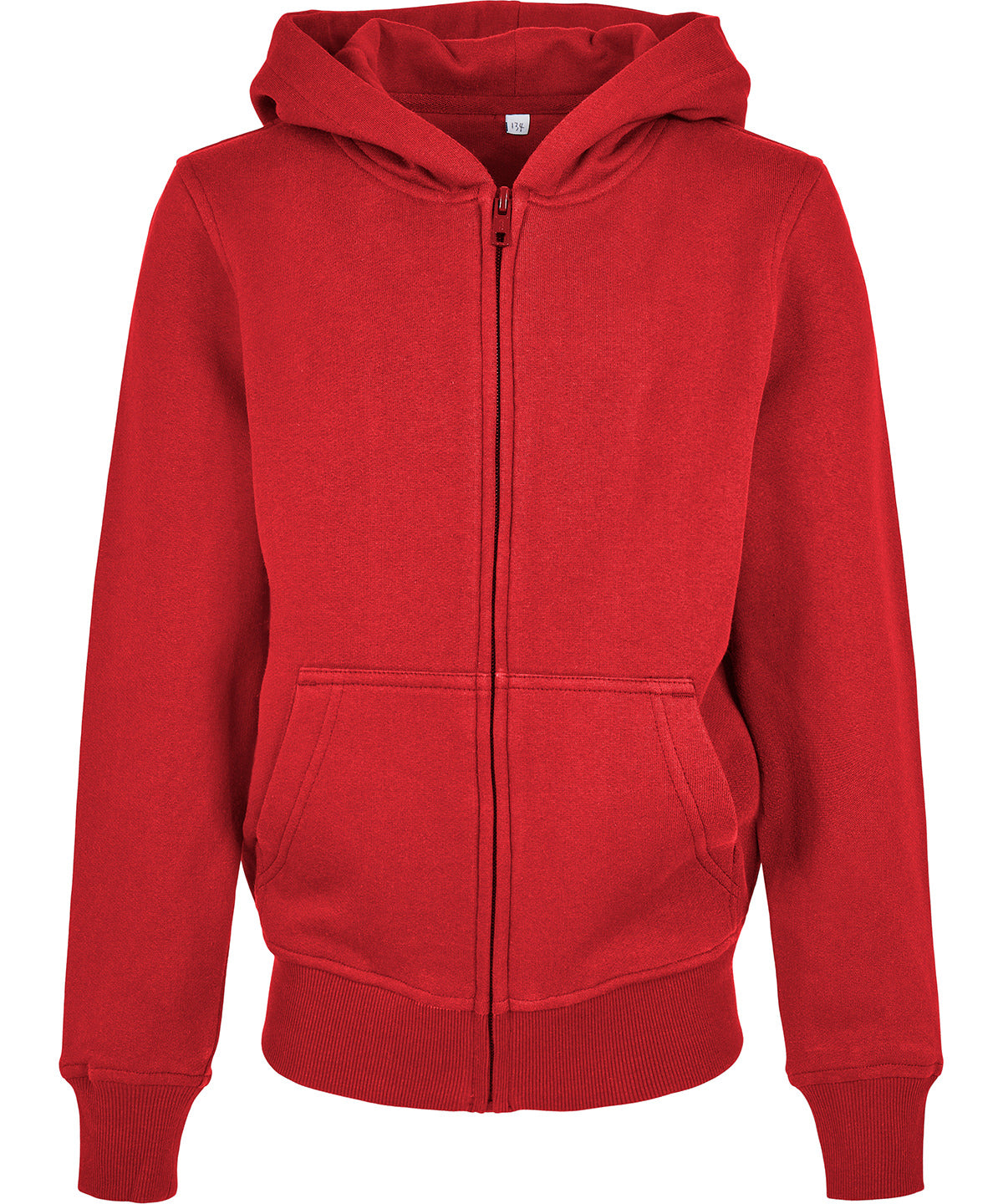 Tryck din logga på Hoodies från Build Your Brand - Anpassa Build Your Brand - Ekologisk Hoodie med Zip för Barn i färgen Mellan röd för företag, föreningar och privatpersoner