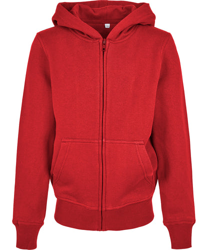Tryck din logga på Hoodies från Build Your Brand - Anpassa Build Your Brand - Ekologisk Hoodie med Zip för Barn i färgen Mellan röd för företag, föreningar och privatpersoner