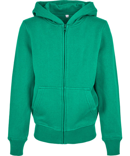 Tryck din logga på Hoodies från Build Your Brand - Anpassa Build Your Brand - Ekologisk Hoodie med Zip för Barn i färgen Mellan grön för företag, föreningar och privatpersoner