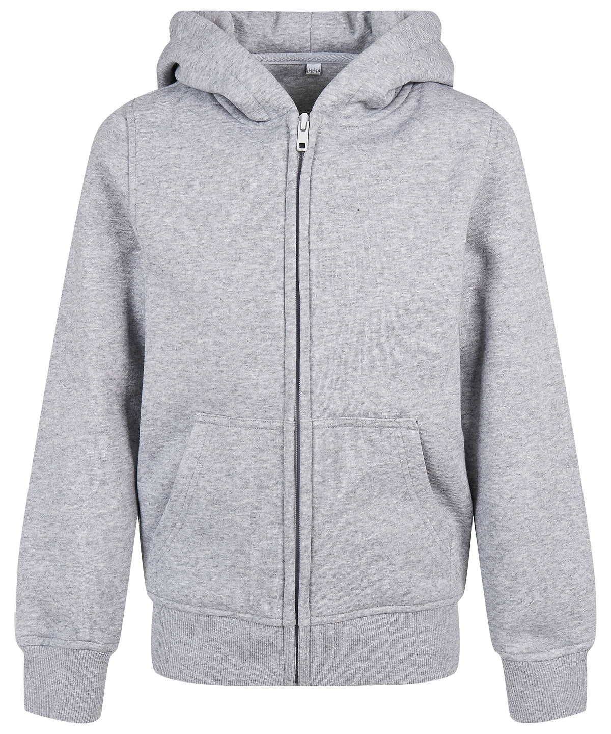 Tryck din logga på Hoodies från Build Your Brand - Anpassa Build Your Brand - Ekologisk Hoodie med Zip för Barn i färgen Ljunggrå för företag, föreningar och privatpersoner