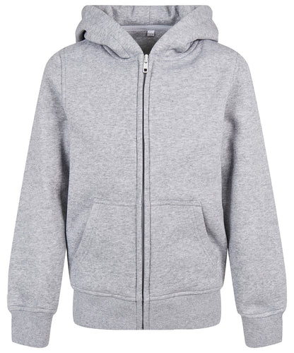 Tryck din logga på Hoodies från Build Your Brand - Anpassa Build Your Brand - Ekologisk Hoodie med Zip för Barn i färgen Ljunggrå för företag, föreningar och privatpersoner
