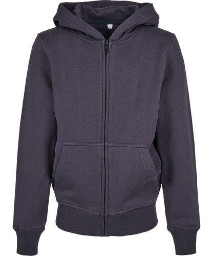 Tryck din logga på Hoodies från Build Your Brand - Anpassa Build Your Brand - Ekologisk Hoodie med Zip för Barn i färgen Marinblå för företag, föreningar och privatpersoner