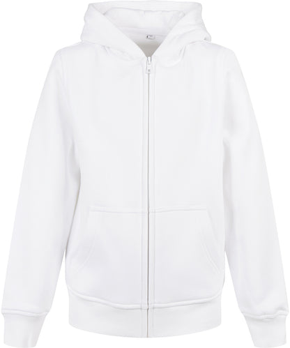 Tryck din logga på Hoodies från Build Your Brand - Anpassa Build Your Brand - Ekologisk Hoodie med Zip för Barn i färgen Vit för företag, föreningar och privatpersoner