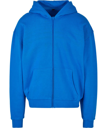 Tryck din logga på Hoodies från Build Your Brand - Anpassa Build Your Brand - Ultralång Hoodie med Dragkedja i färgen Mellanblå för företag, föreningar och privatpersoner