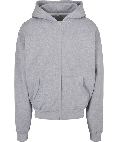 Tryck din logga på Hoodies från Build Your Brand - Anpassa Build Your Brand - Ultralång Hoodie med Dragkedja i färgen Ljunggrå för företag, föreningar och privatpersoner