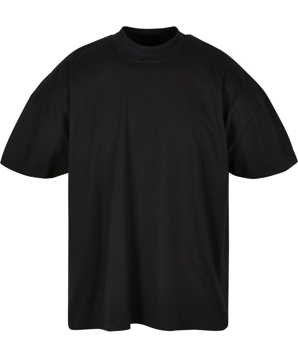 Tryck din logga på T-shirts från Build Your Brand - Anpassa Oversized High Neck T-Shirt i färgen Svart för företag, föreningar och privatpersoner