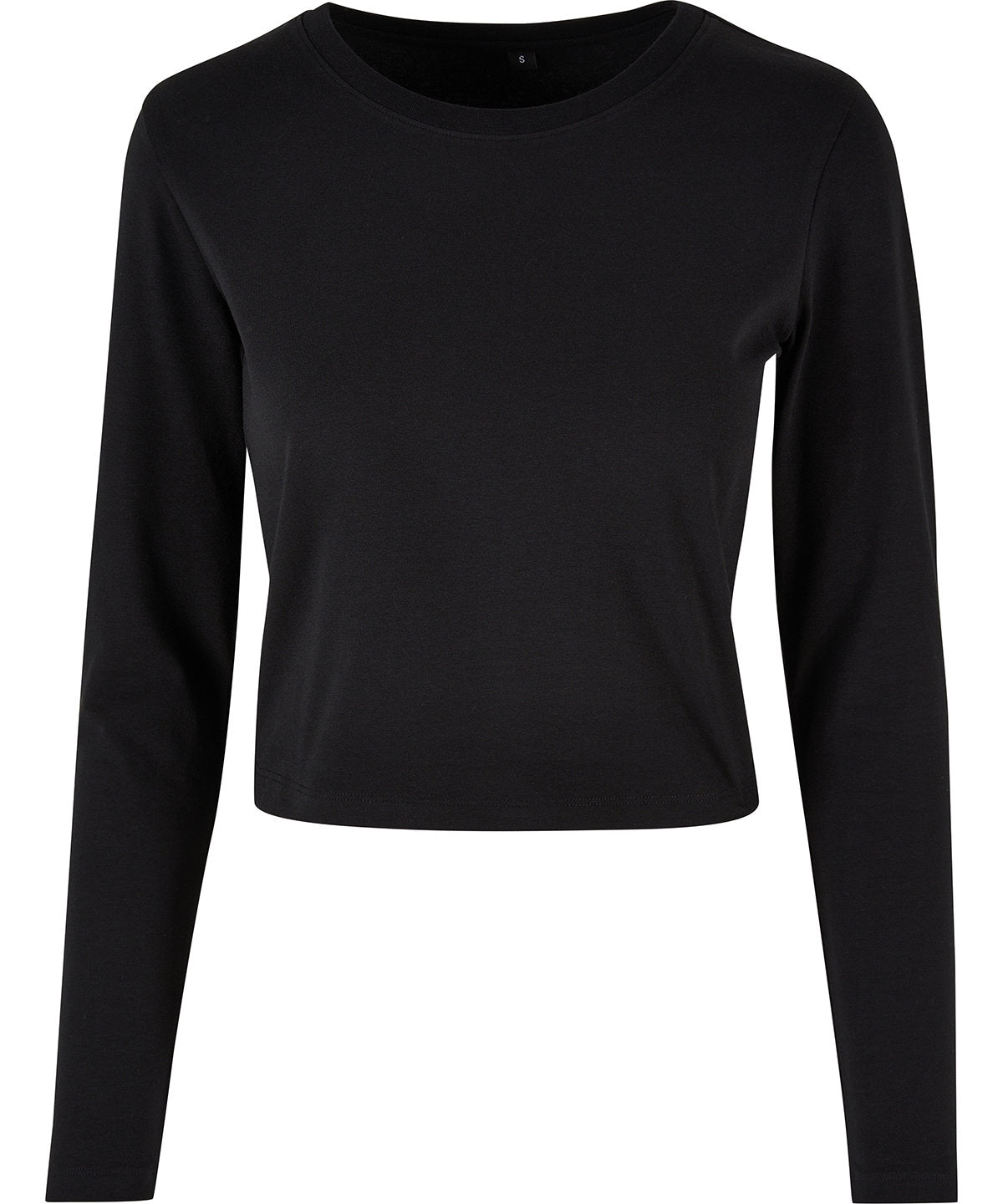 Tryck din logga på T-shirts från Build Your Brand - Anpassa Ladies Cropped Long Sleeve Top i färgen Svart för företag, föreningar och privatpersoner