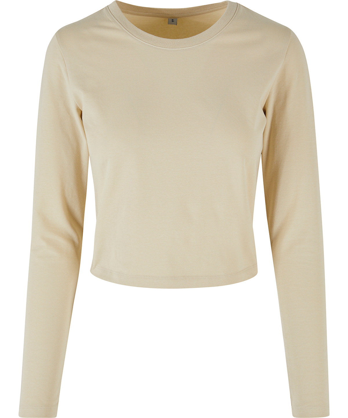 Tryck din logga på T-shirts från Build Your Brand - Anpassa Ladies Cropped Long Sleeve Top i färgen Naturligt för företag, föreningar och privatpersoner