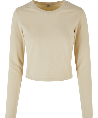 Tryck din logga på T-shirts från Build Your Brand - Anpassa Ladies Cropped Long Sleeve Top i färgen Naturligt för företag, föreningar och privatpersoner
