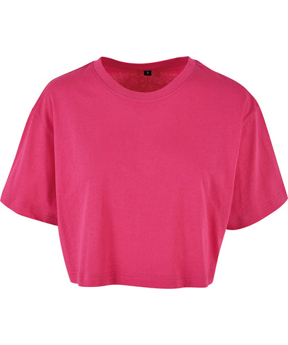 Tryck din logga på T-shirts från Build Your Brand - Anpassa Short Oversized Dam T-shirt i färgen Mellanrosa för företag, föreningar och privatpersoner