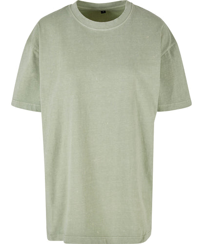 Tryck din logga på T-shirts från Build Your Brand - Anpassa Överdimensionerad Acid Wash-Tee - Dam i färgen Ljusgrön för företag, föreningar och privatpersoner
