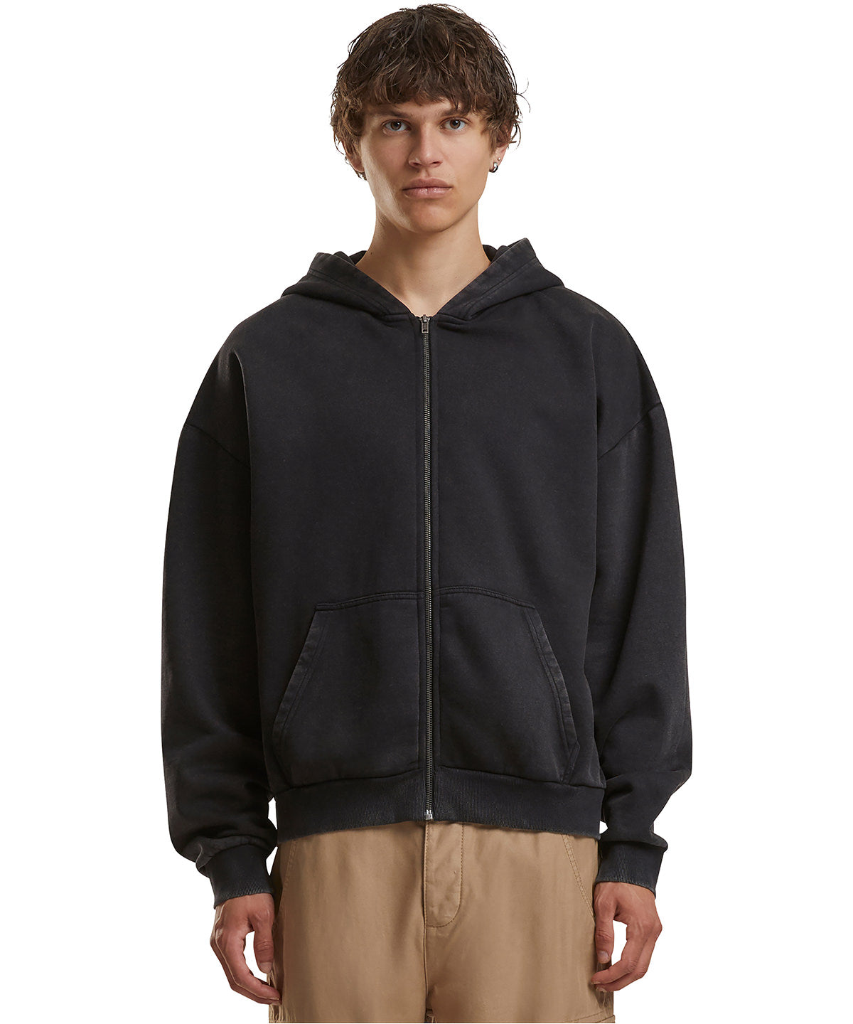 Tryck din logga på Hoodies från Build Your Brand - Anpassa Build Your Brand - Vintage Heavy Zip Hoodie i färgen för företag, föreningar och privatpersoner