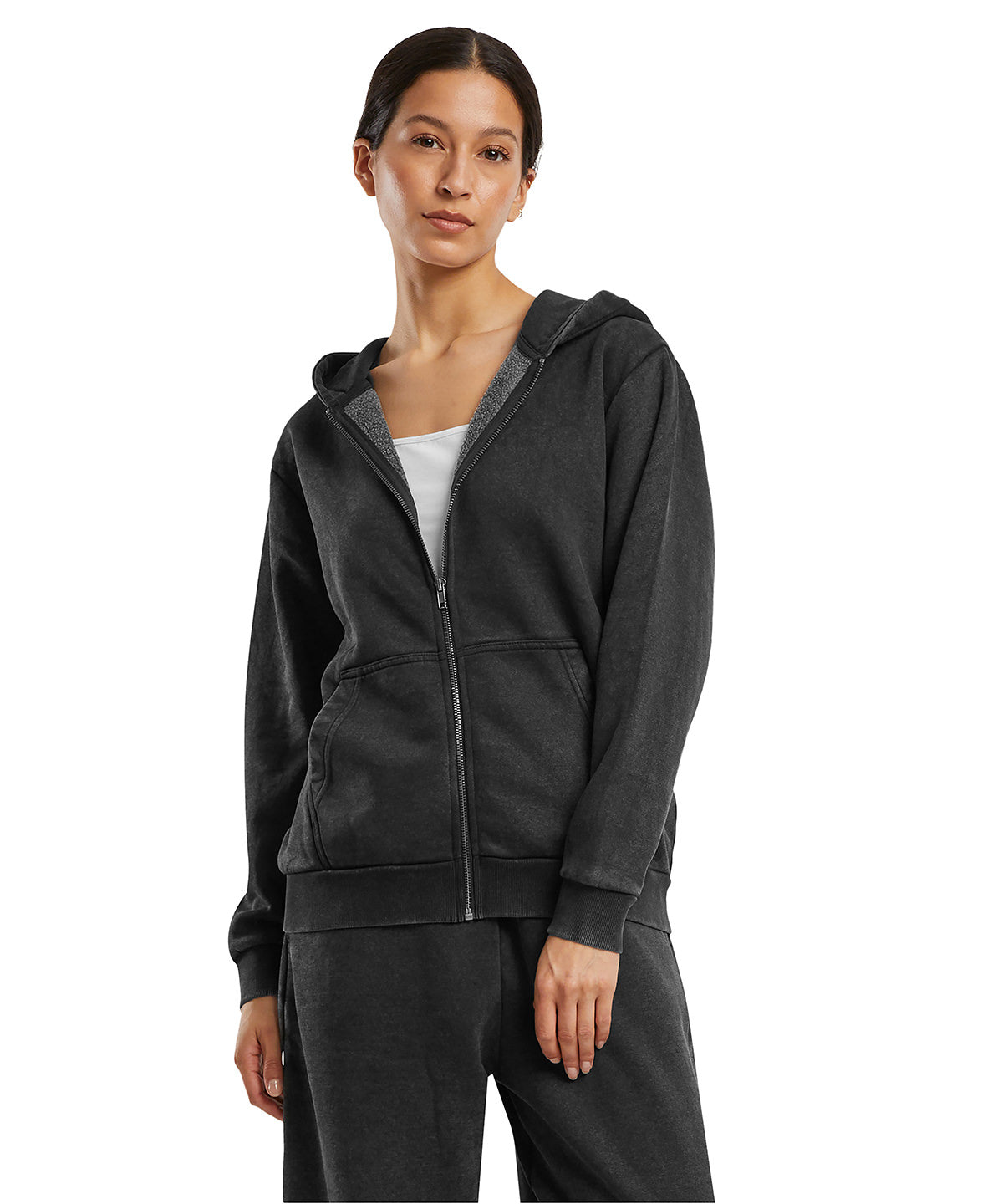 Tryck din logga på Hoodies från Build Your Brand - Anpassa Build Your Brand - Dam Vintage Heavy Zip Hoodie i färgen för företag, föreningar och privatpersoner