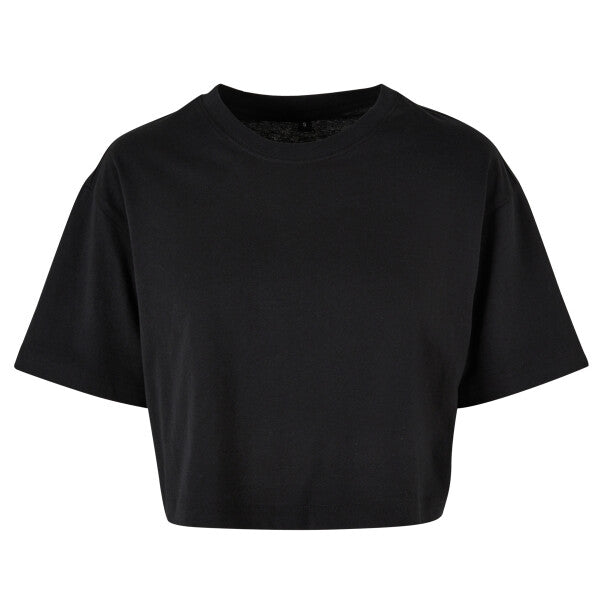 Tryck din logga på från Impala Print Shop - Anpassa BUILD YOUR BRAND Women’s short oversized tee BY264 i färgen Jet Black för företag, föreningar och privatpersoner