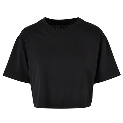Tryck din logga på från Impala Print Shop - Anpassa BUILD YOUR BRAND Women’s short oversized tee BY264 i färgen Jet Black för företag, föreningar och privatpersoner