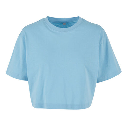 Tryck din logga på från Impala Print Shop - Anpassa BUILD YOUR BRAND Women’s short oversized tee BY264 i färgen Caribbean blue för företag, föreningar och privatpersoner