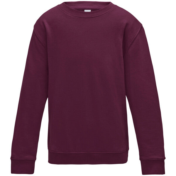 Tryck din logga på Sweatshirts design från AWDis Just Hoods - Anpassa AWDis Kids Sweatshirt JH30J – Klassisk och Bekväm Barntröja i Många Färger i färgen Burgundy 1-2 för företag, föreningar och privatpersoner