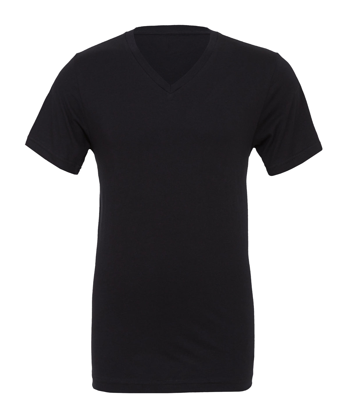 Tryck din logga på T-shirts från Bella Canvas - Anpassa Unisex V-Neck Jersey T-Shirt i färgen Svart för företag, föreningar och privatpersoner
