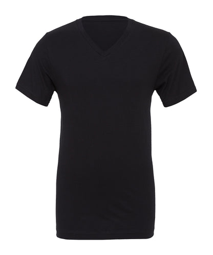 Tryck din logga på T-shirts från Bella Canvas - Anpassa Unisex V-Neck Jersey T-Shirt i färgen Svart för företag, föreningar och privatpersoner