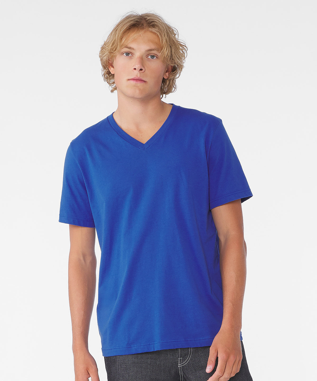 Tryck din logga på T-shirts från Bella Canvas - Anpassa Unisex V-Neck Jersey T-Shirt i färgen för företag, föreningar och privatpersoner