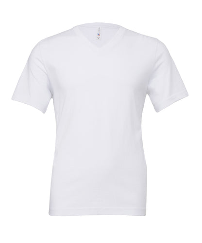 Tryck din logga på T-shirts från Bella Canvas - Anpassa Unisex V-Neck Jersey T-Shirt i färgen Vit för företag, föreningar och privatpersoner