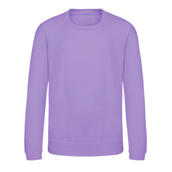 Tryck din logga på Sweatshirts design från AWDis Just Hoods - Anpassa AWDis Kids Sweatshirt JH30J – Klassisk och Bekväm Barntröja i Många Färger i färgen Vintage Blue 1-2 för företag, föreningar och privatpersoner