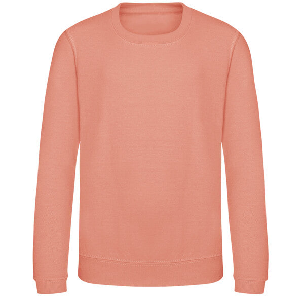 Tryck din logga på Sweatshirts design från AWDis Just Hoods - Anpassa AWDis Kids Sweatshirt JH30J – Klassisk och Bekväm Barntröja i Många Färger i färgen Soft Pink 1-2 för företag, föreningar och privatpersoner