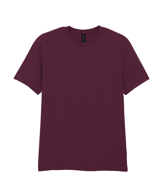 Tryck din logga på T-shirts från Gildan - Anpassa Softstyle Ringspun T-Shirt - Herr i färgen Mörkröd för företag, föreningar och privatpersoner