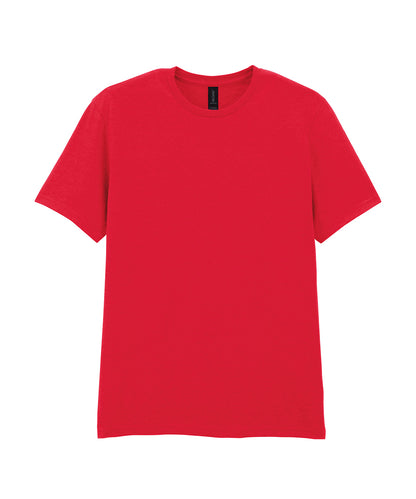 Tryck din logga på T-shirts från Gildan - Anpassa Softstyle Ringspun T-Shirt - Herr i färgen Mellan röd för företag, föreningar och privatpersoner