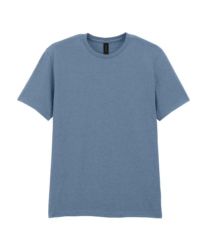Tryck din logga på T-shirts från Gildan - Anpassa Softstyle Ringspun T-Shirt - Herr i färgen Mellanblå för företag, föreningar och privatpersoner