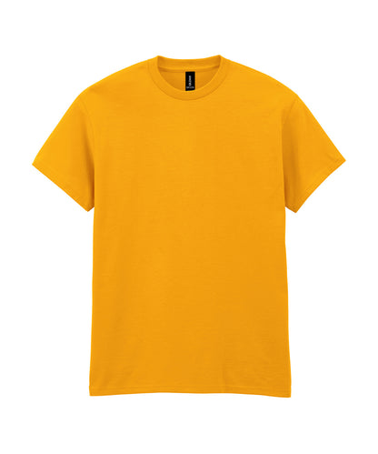 Tryck din logga på T-shirts från Gildan - Anpassa Heavy Cotton T-Shirt - Herr i färgen Guld för företag, föreningar och privatpersoner
