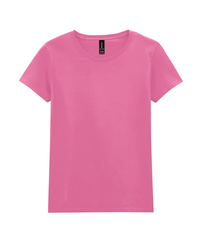 Tryck din logga på T-shirts från Gildan - Anpassa Heavy Cotton T-Shirt - Dam i färgen Mellanrosa för företag, föreningar och privatpersoner